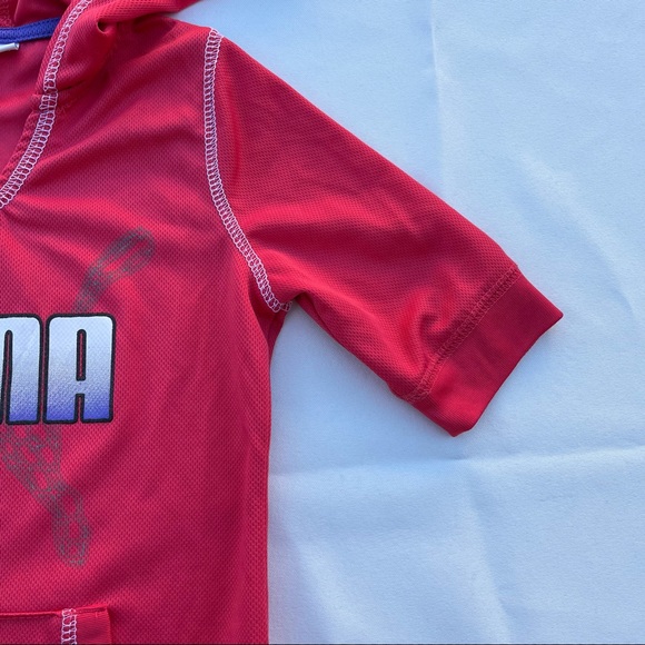 Puma Girls Red/Coral Small Dry Fit Logo Hoodie Short Sleeve - Picture 10 of 15